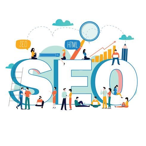 Download SEO, search engine optimization, keyword research, market research flat vector illustration for free